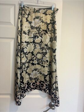 Taylor Black and Cream Floral Midi Skirt with Leopard Border